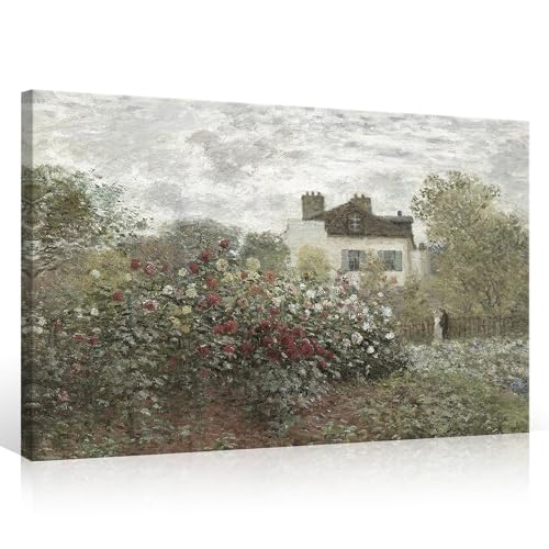 Huabsad Vintage Landscape Monet Flower Oil Painting Canvas Wall Art Antique Cottage Outdoor Garden Roses Lover Wall Decor Rustic Farmhouse Living Room Aesthetic Prints 16x24in Wrapped Canvas - color: Oil painting02, size: 16x22in Wood Framed