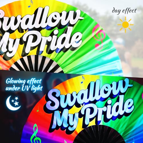SYNTECSO Folding Hand Fan for Rave, UV Glow Clack Fan - color: Swallow My Pride