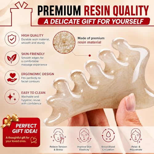 Premium 6 in 1 Head Scalping Massage Tool Comb for Hair|Head|Face|Eye|Neck|Resin Whole Body GuaSha Tool|Vintage Gift Package Relieve Stress Stay Young Home Massage Time-Penny Saver(Grey) - color: Resin Grey