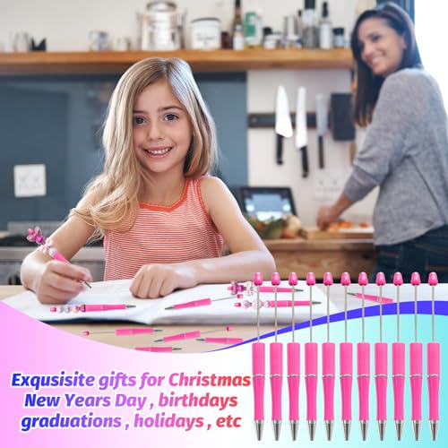 300 Pieces DIY Beadable Pen Kit – 100 Plastic Ballpoint Pens with Refills & Bags – School Supplies, Office Accessories & Decorative Items for Students & Teachers (Rose Red) - color: Rose Red, size: 100