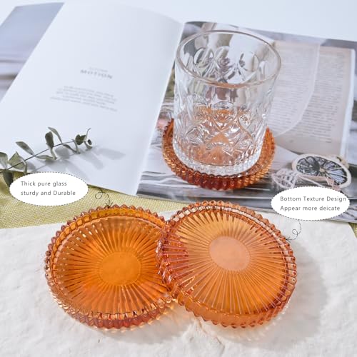 Crystal Glass Coaster 6 Pack Round Cup Drinks Coasters,Amber - color: Amber