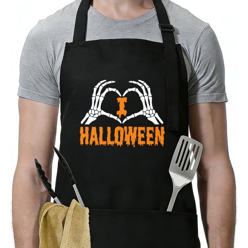 Funny Apron for Men Women,Humorous Kitchen Apron- Grilling Cooking BBQ Accessories, Gift for Dad Husband - color: I Love Halloween