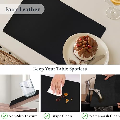 FROMHEART Faux Leather PU Placemats Set of 4 (Black,11.8" x 17") - color: Black, size: Set of 4