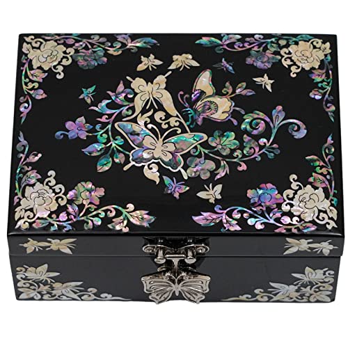 February Mountain Mother of Pearl Butterfly Jewelry Organizer Box with Ring Tray - Gifts for Women Unique gift for women who have everything - style: Butterfly Floral