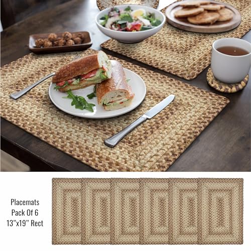 Homespice Cookie Dough Jute Braided Placemats, Rect 13x19 Set of 6 - color: Cookie Dough