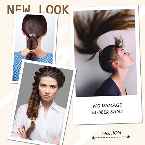 Bracelet Hair Ties for Women Girls 3Pcs Beige Gold Metal Elastic Hair Ties for Long Thick Hair Decorative Bracelet Ponytail Holder No Damage Hair Rubber Bands Ropes Stylish Hair Accessories - color: Hairties(A) 3PCS