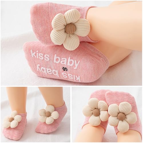 4Packs Baby Girls Socks,Flower Non-Slip Grips for Babies Toddler Princess - color: Multicolor