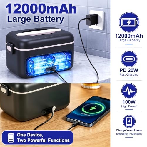 LONICERA Cordless Electric Lunch Box, 12000mAh Battery, 1.3L, Space Gray