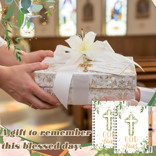 Resurhang 24 Pcs Christmas Christian Gifts Bulk God Bless Notebook Pens - style: First Communion