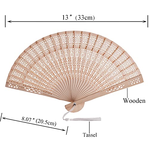 50 Sets Wooden Hand Fan Wood Handheld Folding Fans with Organza Bags and Thank You Tag and Tassels Wedding Party Favors