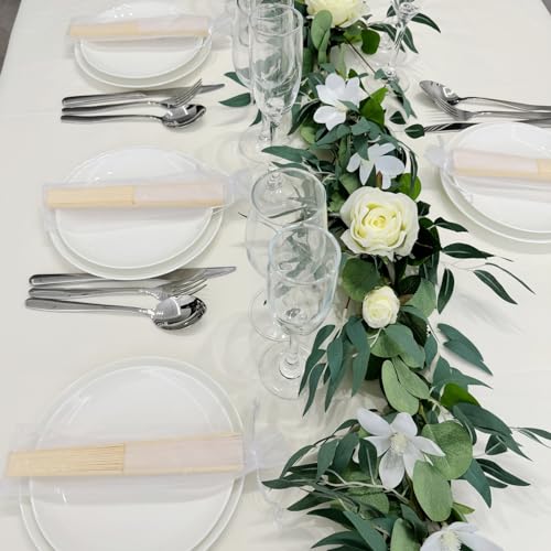 24pcs White Imitated Silk Hand Fan Imitated Silk Fabric Bamboo Handheld Folded Fan Bridal Dancing Props Church Wedding Party Favors with Organza Bags (White) - color: White