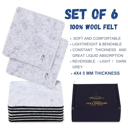 A&A Wonders Premium Felt Coasters for Drink, Two-Tone Reversible, Absorbent Felt Protects Furniture, Table, Anti Slip, Suitable for Drinks & All Table Types (Light Gray/Dark Gray, Square 6 Pack) - color: Light Gray/Dark Gray, size: Square 6 Pack