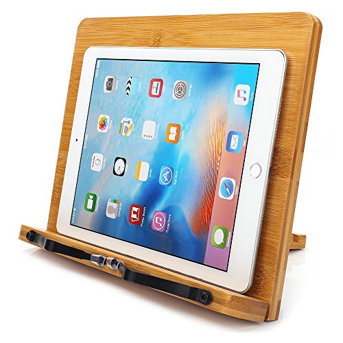 wishacc Bamboo Book Stand Cookbook Holder with 5 Adjustable Height 13.2 x 9.2 - size: 13.2 x 9.2 inches