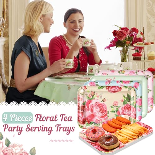 4 Pieces Flowers Serving Trays Melamine Platters - color: Flower, size: Colorful