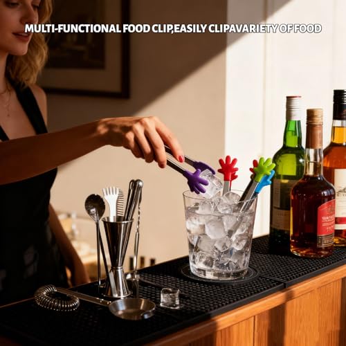 4PCS Silicone Mini Tongs, 5 Inch Colourful Small Hand Shape Metal Food Tongs, Kitchen Tool for Serving Food, Ice Cube, Fruits, Sugar, Barbecue, Desserts，Great for Party, Buffet
