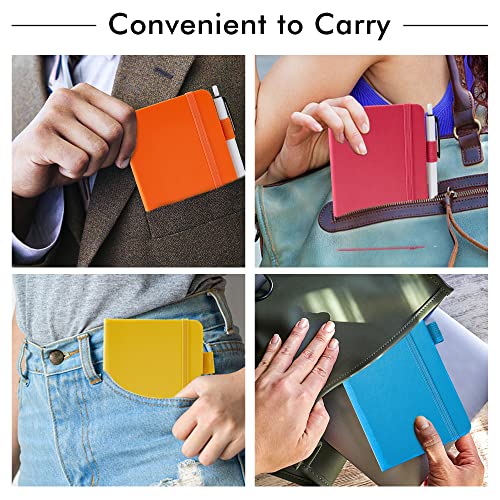 feela Pocket Mini Notebooks Bulk, Small Cute Memo Notepads Hardcover College Ruled Lined Journals with Pen Holder for School Business Work, with 6 Black Pens, 3.5”x 5.5”, 6 Pack, A6, Solid Colors - color: 6 Solid Colors