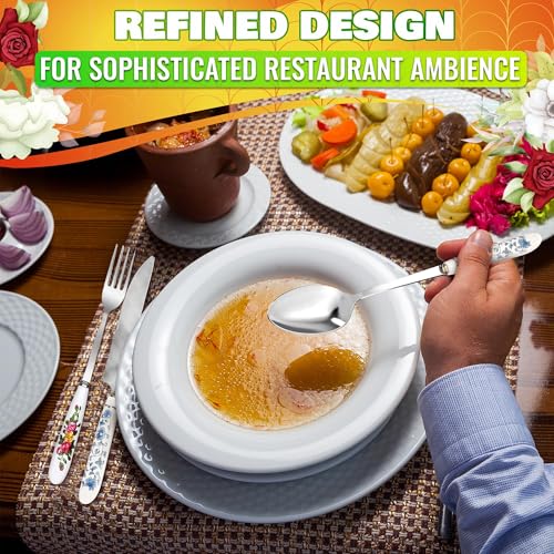 Tablespoons Set of 6, Ceramic Handle, Stainless Steel, Floral Design - color: 6 Pcs Floral Table Tablespoons Set