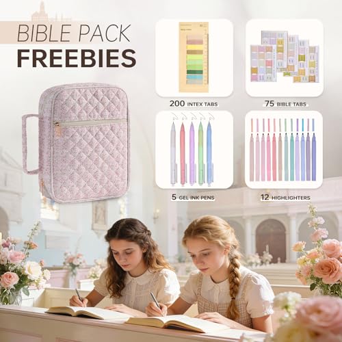 Bible Cover Case for Women Large Bible Cover Bag Quilted Bible Carrying Case for Girls Bible Study Supplies Accessories Christian Gifts for Women (Pink Floral, Large) - color: Pink Floral