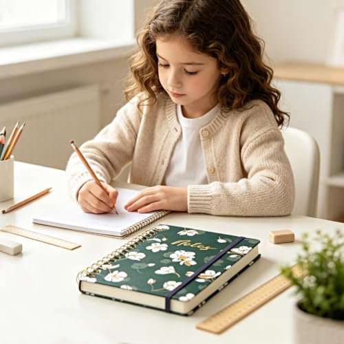 A5 Spiral Notebook Cute Lined Planner Ruled Notepad Journal for Writing - color: White Flower