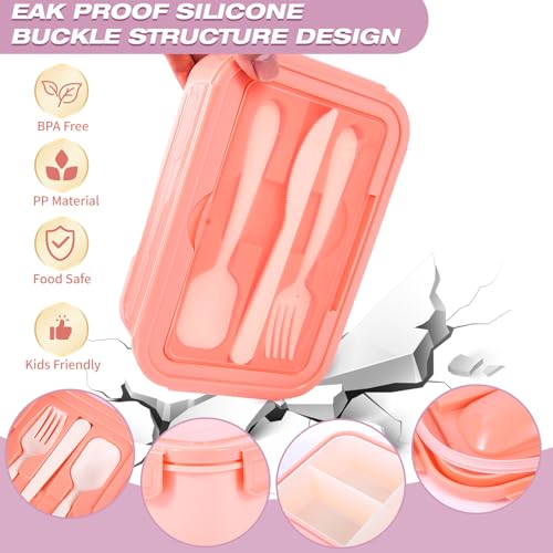 77 Pieces Bento Box Lunch Box Kit Large Pink Insulated Lunch Bag 3 Layer Stackable Leakproof Lunch Box Containers with Cup,Lunch Bag,Spoon,Fork,60 Pieces Lunch Box Notes for Girl Women (Purple) - color: Purple