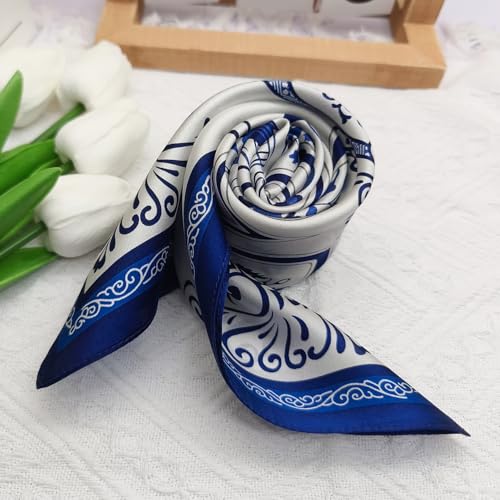 100% Mulberry Silk Neck Scarf for Women Square Neckerchief – 21 inch - color: Cn Blue