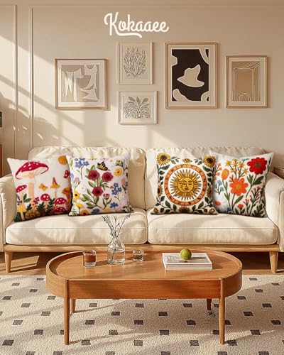 Embroidered Throw Pillow Covers 18x18 Inch, 2Pack, Retro Flower - color: Retro Flower, size: 18" x 18" (Pack of 2)