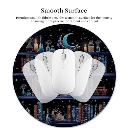 Hancynir Book Skull Funny Round Mouse Pad, Small Mousepad for Office Desk - color: Books Cat Skull