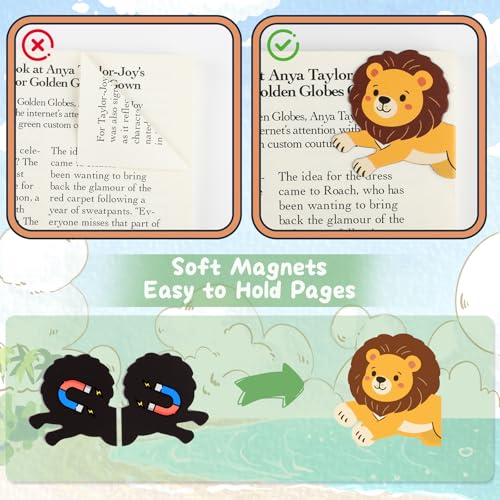 10 Pcs Magnetic Bookmarks, Cute Jungle Animal Page Markers for Reading - color: Jungle Animals