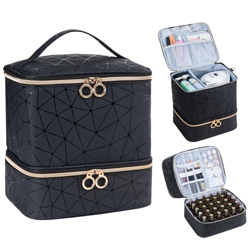 Uross Nail Polish Organizer Bag Holds 30 Bottles Nail Polish & Nail Kit -Nail Polish Storage Organizer Bag Nail Supplies Organizer Case for Nail Tech - Black - size: Large - 9.5 x 8 x 9.5 inch (30 bottles)