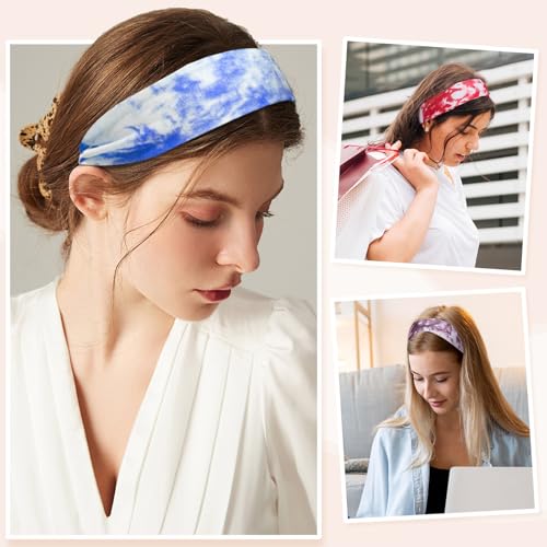 obeoby 8 Pack Tie Dye Sports Headbands For Women, Stretch Non-Slip - color: Tie-dye series