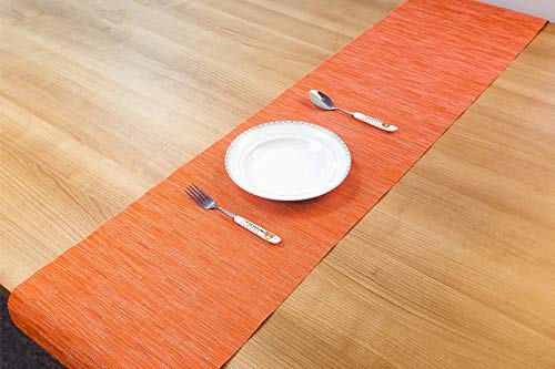 SHACOS Woven Vinyl Table Runner Indoor Outdoor 12x71 inch Kitchen Dining Table Runners Wipe Clean Washable PVC Table Runner, Orange - color: Orange, size: Table Runner 12 x 71 inch