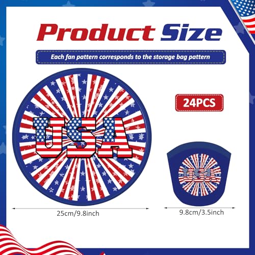 Gejoy 24 Pcs 4th of July Patriotic Folding Hand Fan Flying Disc 8 Style - color: Patriotic