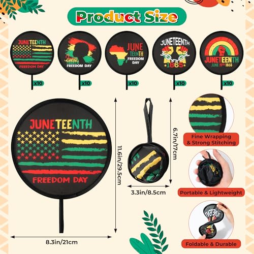 R HORSE Juneteenth Folding Hand Fans - 50Pcs June 19th 1895 Handheld Hand Fan for Juneteenth Gifts Bulk Church Community Party Favors, African American Black Freedom Independence Day Party Supplies - color: Juneteenth