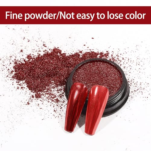Artdone Chrome Nail Powder,Red Iridescent Aurora Powder Metallic Mirror Effect Pigment Pearlescent Mermaid Pigment Pearl Glitter Dust Kit, Nail Art Decoration, Resin Craft - color: 1 Jar - Red