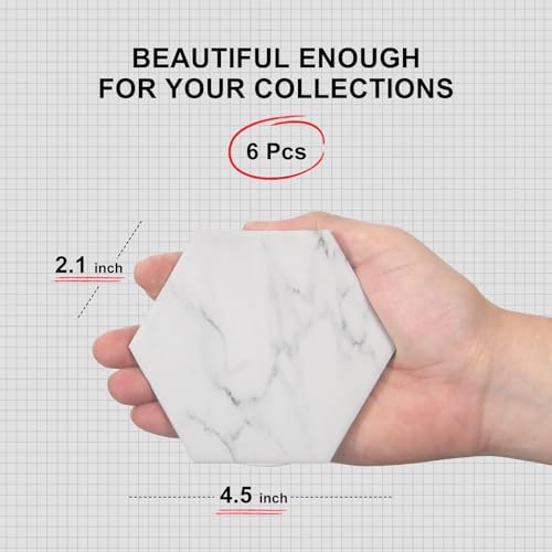 White Marble Coasters Set of 6 Hexagon Absorbent Drinks Coaster with Holder - color: Gray