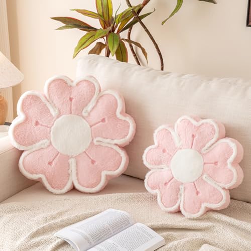Flower Shaped Decorative Throw Pillow Cushion for Bed Couch, Cute Flower Plush Throw Pillows Home Decor Floor Pillow Seating Cushions (Pink, 17.7 Inches) - color: Pink, size: 17.7 Inches