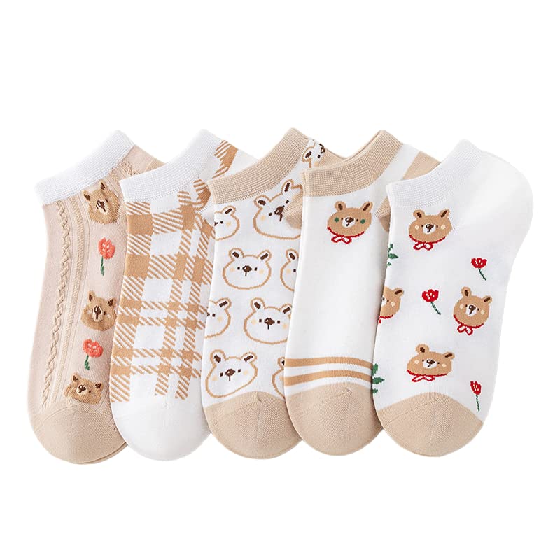 Cute Animals/Flowers Patterned Ankle Socks for Women - color: 5 Pairs-bear