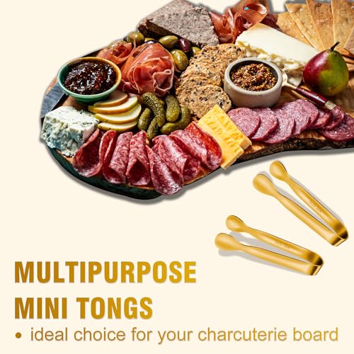 EDDEAS 12 PCS Small Serving Tongs, 4.3" Mini Gold Tongs, Gold Kitchen Tongs for Serving Food, Coffee Bar, Tea Party, Desserts Party and Ice Bucket - color: Gold 12Pcs, size: 4.3 inch