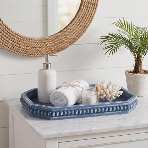Hrastany Blue Wood Decorative Tray, Coffee Table Tray for Ottoman - color: Whitewashed2-z8, size: 15.7" x 10.2" x 1.6"