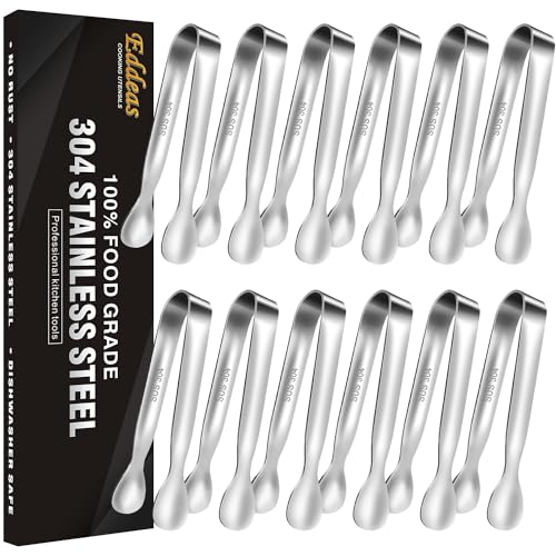 Eddeas Mini Tongs For Serving Food，Set fo 12 Small Tongs For Appetizers，Small Stainless Steel Metal Cooking Tong，for Tea Party Coffee Bar, 4 inch Sugar Tong - Silver - color: Silver 12Pcs, size: 4.3 inch