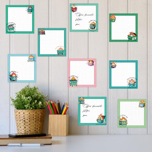 9 Pcs Dumpster Fire Sticky Notes, Funny This is Fine Sticky Notes Office Supplies, Cute Dumpster Fire Desk Accessories Gifts for Office Worker Student Teacher School Supplies - color: Dumpster Fire B