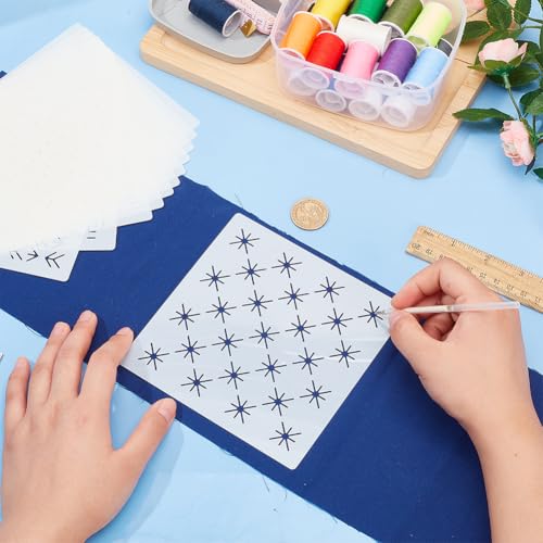 FREEBLOSS 12Pcs 5.5 * 5.5inch Plastic Sashiko Stencils Drawing Stencils Embroidery Patterns 12 Different Geometric Stencils for Embroidery Sashiko Templates for Hand Quilting - style: Geometric Lines