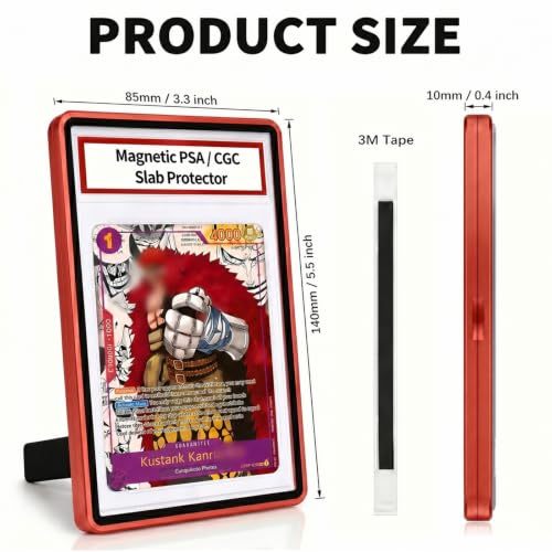 Magnetic PSA/CGC Slab Protector with Foldable Kickstand - UV Protection Tempered Glass & Aluminum Metal Bumper for 35PT PSA CGC CSG AGS, 9-Point Secure Lock Display Guard & Clear View (Red) - color: Red, size: PSA Card Case