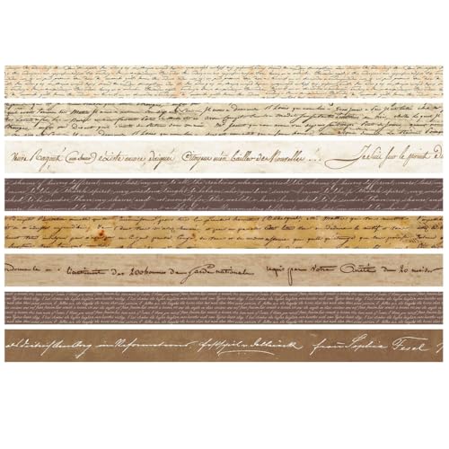 Vintage Washi Tape Set 8 Rolls Thin Retro Decorative Antique Patterns Masking Tapes for Arts, DIY Crafts, Journals, Planners, Scrapbook, Wrapping (Handwritten Text) - color: Handwritten Text