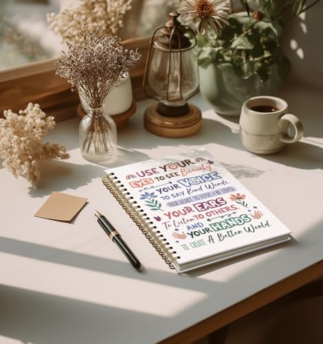 Spiral Notebook for Women-Inspirational Daily Journal For Women Men Friends Gifts On Birthday Christmas Mother's Day, To Create A Better World Gold Spiral Bound HardcoverNotebooks,5.8"x8.3" - color: White-better world