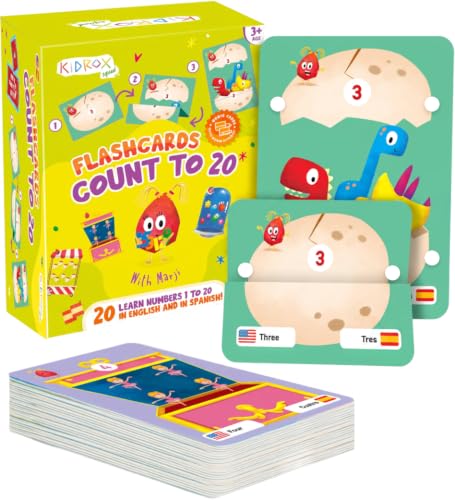 KIDROX Count to 20 Flashcards – Open & Discover Hidden Surprises! Learn Numbers 1–20 in English & Spanish with Marji | 20 Fold-Out Cards | Fun Counting Game for Kids 3+ - color: Count 1 to 20
