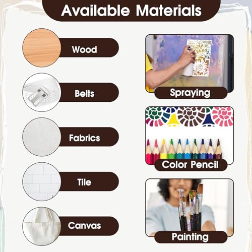 12Pcs Mixed Media Stencils for Crafts, Reusable Stencils for Painting, Wood Grains Flower Texture Templates Geometric Layering Spray Paint Stencils Kit on Wall Canvas Cake Card DIY Art (11×7'') - size: 2.0