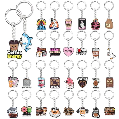 Cute Keychains Bulk, Keychain Charms Key Chain Trinkets Backpack Charms Accessories Keyring for Classroom Prizes - color: Coffee-30p