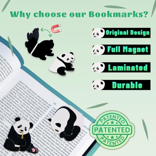 Magnetic Panda Bookmark for Women, 6 Pieces Assorted Cute Book Markers Clip Set, Reading Accessories Birthday Gifts, Book Mark for Book Lovers