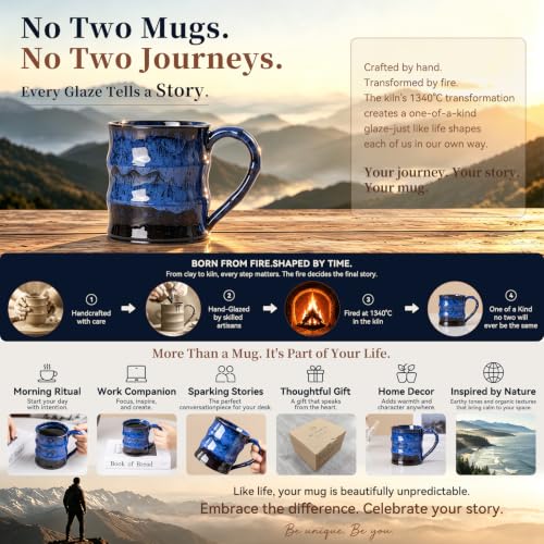Deep Cobalt Ceramic Mug, 15oz Reactive Glaze Coffee Mug, Office Gift - color: 15oz - Deep Cobalt · FOCUS